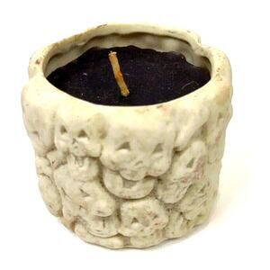 Ghouls Skulls Scary Ceramic Halloween Candle Holder Vintage Black Wax 2.5" Tall